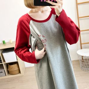 Dresses Pure Cotton Terry Hoodies Dress Long Sleeve Big Size Autumn Winter Top Clothes For Pregnant Maternity Clothes 3954