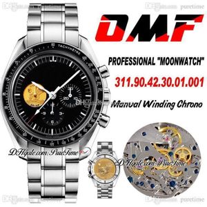 OMF Moonwatch Apollo XI 40 -årsjubileer Manual Winding Chronograph Mens Watch Black Dial Rostless Steel Armband Edition Pur254m