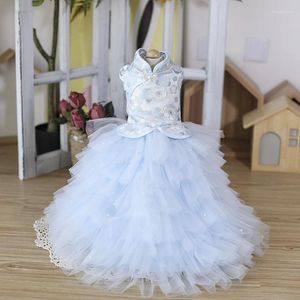 Vestuário de cachorro traje de luxo roupas artesanais roupas para animais de estimação vestido de casamento bordado estilo chinês vestido festa feriado pogal