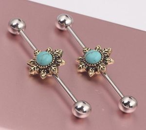 Çiçek Boncuklu Kulak Endüstriyel Barbell İskele Bar Barbell Piercing Kıkırdak Küpe Gövde Takı 12 PCS Kulak Bar1272206