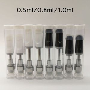 0,5 ml 0,8 ml 1,0 ml wkładu Vape PVC Opakowanie Rurka 510 Nić ceramiczne wkłady Puste 2,0 mm Otwory olejowe wózek Plastikowe rurki