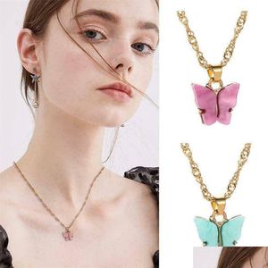 Pendant Necklaces Romantic Cute Acrylic Butterfly Pendant Necklaces For Women Korean Animal Charm Chains Fashion Girls Jewelry Gift Dr Dheba