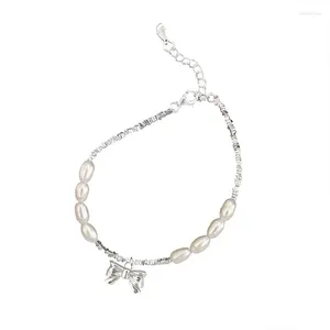 Link Bracelets S925 Sterling Silver Pearl Hanging Tag Women's Bracelet INS Fashion Versatile Light Luxury Jewelry