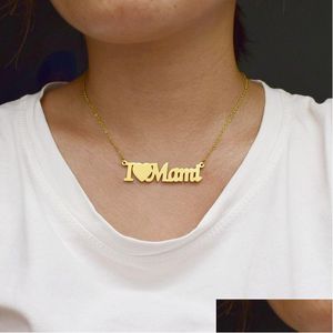 Colares de pingente de aço inoxidável eu amo mamãe colar correntes de ouro coração pingente colares para mulheres meninas dia das mães moda jóias dhmwj