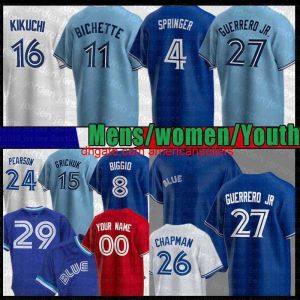 Benutzerdefiniertes Baseball-Trikot für Männer und Frauen, Jugend, Bull''Jays''Baseball-Trikots 27 Vladimir Guerrero Jr. Jersey Blau 11 Bo Bichette George Springer Yusei Kikuchi Cavan Biggio Rand