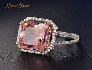 OneRain 100 925 Sterling Silver Pink Sapphire Diamonds Gemstone Wedding Engagement Cocktail Women Ring Jewelry Whole 69 Y0125342452