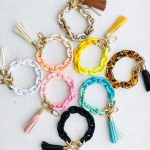 Keychains Keychain Women Accessories Whole Wristlet Bangle Bracelet Cute Acrylic Link Chain Leather Tassel Phone Charm Key258J