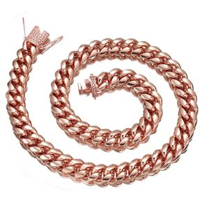 Granny Chic 10mm14mm Curb Cuban Link Chain Necklace for Men Women Rose Gold Plated Stainless Steel CZ Beauty Jewelry 240305