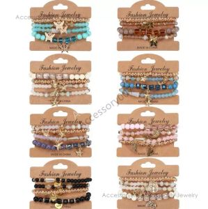 braccialetto di gioielli firmatiSet di braccialetti di perline fatti a mano della Boemia da donna Set di braccialetti estivi colorati con perline a forma di farfalla Accessori per gioielli con stella marina Boho