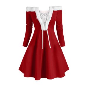 Dress Sexy Off Shoulder Christmas Dress VNeck LaceUp Xmas Party Dresses Santa Claus Cosplay Costumes Autumn Winter Robe Femmes