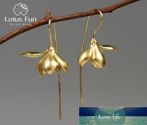 Lotus Fun Real 925 Sterling Silverörhängen Designer Fina smycken 18K Guld Elegant Magnolia Flower Dangle Earrings for Women1419519