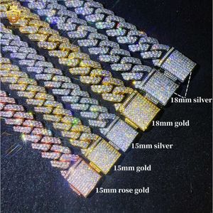 Factory price Fine Jewelry necklace 10mm 15mm 18mm hiphop Chain 2 rows 5A+ CZ Diamond Iced Out Cuban link chains