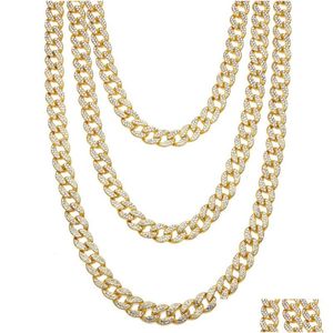 Kedjor Hip Hop Iced Out Chains Men s Miami Long Heavy Gold Plated Cuban Link Necklace For Mens Fashion Rapper smycken Party Gift Drop Dhtrl