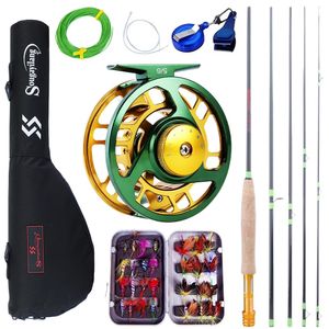 Sougayilang Fly Fishing Rod and Reel Full Kit 5Sectionsカーボンフライフィッシングロッドと5/6リールパーチフライフィッシングPESCA 240227に適しています