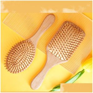 Spazzole per capelli Cuscino d'aria Pettine Parrucchiere Legno Mas Spazzola per capelli Paletta Facile per uso asciutto o bagnato Setole flessibili Tutti i tipi di capelli Lunghi Dro Dhnfv