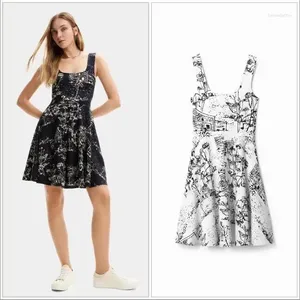 Swobodne sukienki oryginalne zamówienie handlowe zagraniczne z hiszpańskiej damskiej sukienki z nadrukiem cienką krótką spódnicę Summer Flear