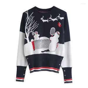 Swetery kobiet 2024 Kobiety sweter z długim rękawem okrągła szyja pullover santa claus drzewo śnieg jacquard swobodne jumper Boże Narodzenie