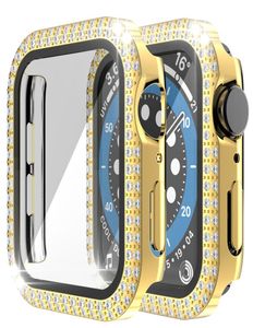 Dual Bling Diamond Screen Protector Case Protective PC Bumper Case för Apple Watch IWatch Series 6 5 4 3 44mm 42mm 40mm 38mm 41mm2461696