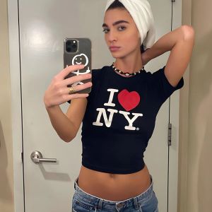 T-Shirts I Love New York NY O Neck Womens Cropped Top Harajuku Gothic Clothes Y2k Summer Fashion T Shirt Baby Tee 2000s Tshirt Dropship