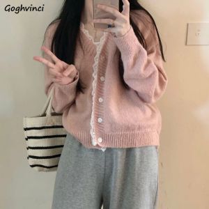 Hırkalar hırkalar kadınlar çınlayan tatlı kolej dantel vneck estetik kawaii süveter sonbahar şık kız gibi zarif allmatch şık ulzzang