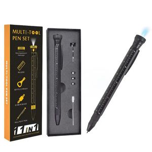 12 I 1 Multifunktion Bollpoint Pen with Measce Ruler Emergency ficklampan Skruvmejselflasköppnare Funktion Unika gåvor 240229