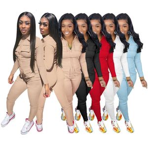 Kobiety Jumpsuits Spring Designer Nowy produkt Solidny kolor Długie ubranie zamek błyskawiczne kieszonkowe mody Rompers 5 kolorów