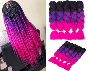 Jumbo trança de cabelo 24 polegadas ombre preto três cores kanekalon sintético xpression tranças jumbo extensões de cabelo de crochê 5pcs6806972