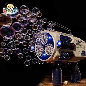 Novelty Games Baby Bath Toys Bubble Gun Rocket So Bubble Machine N-Hole Electric Space Launcher Childrens Day Gift Continues to Create Bubbles with Lights Q240307
