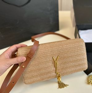 Fashion Women's Luxury Designer Bag Luxury New Straw Gold Lettered Leather Tassel Armpit Clutch Shoulder Crossbody Bag No Box