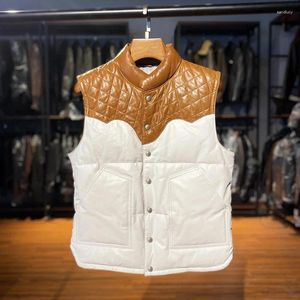 Men's Vests Winter Warm Down Undershirt Casual Oil Waxed Cowhide Vest Men Women Amei Kaki Splicing Color Blocking Leather Jacket