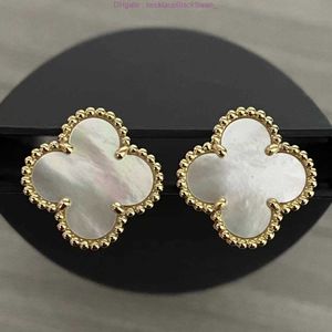 Designer brinco trevo studs clipe de orelha mãe de pérola tamanho médio 1.5cm senhoras brinco prata esterlina anel de orelha para mulher hdjs yvf9