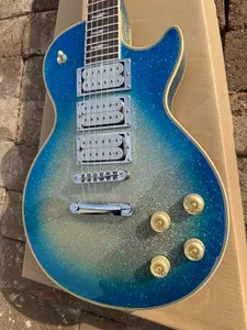 Guitarra elétrica personalizada, glitter prateado, tinta importada, acessórios dourados