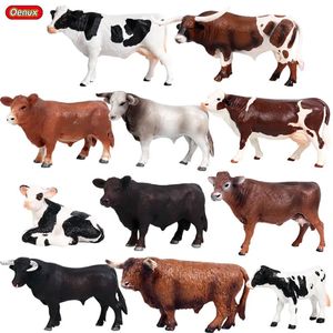 Oenux Original Farm Animals Modelo Simulação Gado Vaca Bezerro Bull OX PVC Animal Action Figure Coleção Brinquedo Educacional Para Criança 240227