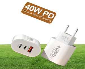 40W 3A 3 portar Dual PD Typ C Wall Charger Snabbladdning Power Adapters för Samsung S20 S22 UTRAL HTC Xiaomi Huawei4396047