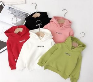 Baby Kinder Junge Mädchen Kleidung Mit Kapuze Brief Hallo Solide Plain Hoodie Kinder Pullover Tops Herbst Frühen Winter Hoodies Mantel 2101151218019