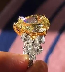 Anéis de casamento lindo formato de pêra amarelo zircônia cúbica feminino brilhante anel de festa de noiva de alta qualidade joias da moda 3644542