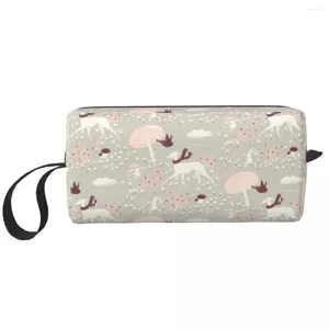 Sacos cosméticos personalizados um dia ventoso saco de higiene feminina galgo whippet sighthound cão organizador de maquiagem beleza armazenamento dopp kit caso