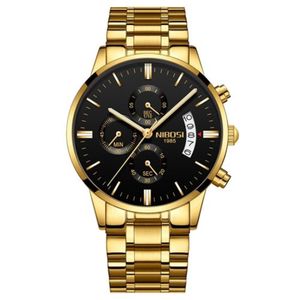 Nibosi Chronograph Mens Watches Top Brand Luxury Business Watch Men Clock Relogio Masculino Waterproof Quartz Gold Wristwatch222Z
