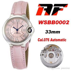 AF WSBB0002 33mm CAL 076 Relógio automático feminino rosa textura dial prata marcadores romanos pulseira de couro super edição 2021 senhoras wat314e