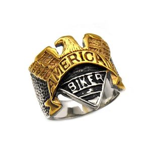 Pierścienie zespołowe stal nierdzewna Męskie Pierścionki motocyklowe American Titanium Eagle Retro Gold Sier for Men S Akcesoria biżuterii masy