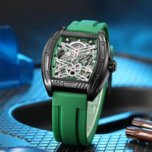 MEGIR men's wine barrel mechanical watch silicone belt cross-border explosion luminous waterproof wholesale hollow-out mechanical watch C2