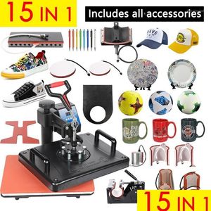 Printers Promotions 30X38Cm 15 In 1 Combo Heat Press Hine 2D Sublimation Printer Printing Cloth Tshirt Cap Mug Plates Drop Delivery Co Dh9Qo