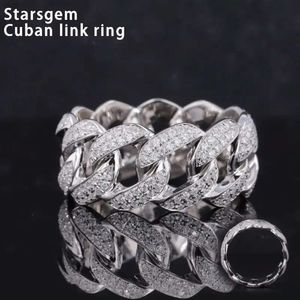 Starsgem Custom Mossonite Cuban 925 Sterling Silver VVS Mossanite Diamond Hiphop Hip Hop Mens Moissaniteリンクリング