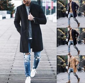 Men039S Trench Płaszcze miłe mężczyzny jesień zima moda solidna biznes swobodny wełniany męski średnie szczupły guziki kurtki Tops S2553813