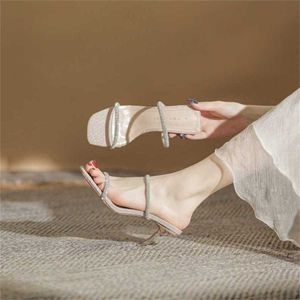 Top Summer High Heel Sandals Women Slim Heeled Sandal Heels Versatile Rhinestone Strap Fashion Slippers 240228