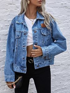 Benuynffy Turndown Collar Loose Denim Jacket Women Spring and Autumn Single Breasted Female Outwear Casual Jean Coats Jackets 240307