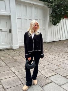 Jaquetas novas de lã preta manga longa cortada jaquetas femininas único botão retalhos linha casaco curto 2023 outono moda feminina outwears