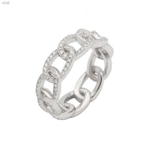 Bana Diamond CZ Sterling Silver Cuban Link Chain Ring med Eternity Wedding Band