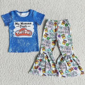 Conjuntos de roupas atacado outono wear moda crianças carta roupas conjunto bebê criança meninas outfit crianças primavera boutique azul tie dye sinos