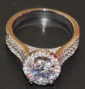 Crown Wedding Pierścień dla kobiet Oszałamiająca luksusowa biżuteria 925 Srebrna srebrna litbaire okrągły cut 5a